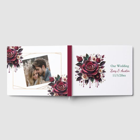 Bourgondische bloemen, gebladerte en parels gepers gastenboek (Volledig)