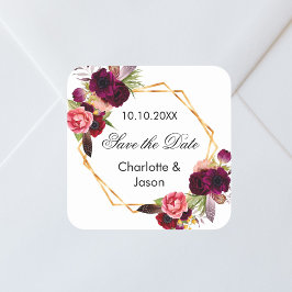 Bourgondische bloemen geometrische bruiloft Save t Vierkante Sticker