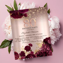 Bourgondische Bloemen Glitter Roze Goud 80ste Verj