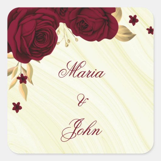 Bourgondische bloemen gouden bladeren vierkante sticker (Voorkant)