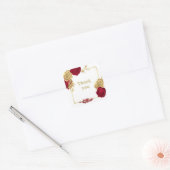 Bourgondische bloemen & gouden bladeren wit dank u vierkante sticker (Envelop)