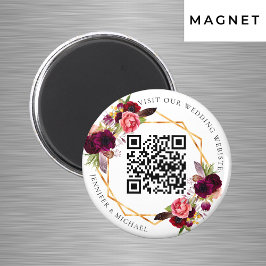 Bourgondische bloemen gouden geometrische QR-code  Magneet