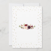 Bourgondische Bloemen Gouden Glitter Confetti Brui Kaart (Achterkant)