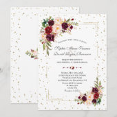 Bourgondische Bloemen Gouden Glitter Confetti Brui Kaart (Voorkant / Achterkant)