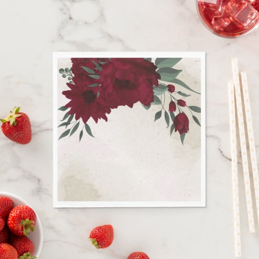 Bourgondische bloemen groen trouwfeest servet (Insitu)