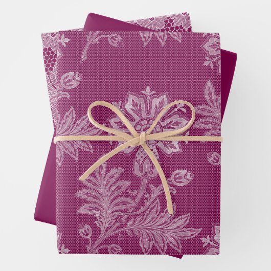 Bourgondische bloemen kant bruiloftsdouche inpakpapier vel (In situ)