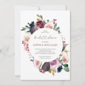 Bourgondische bloemen krans bruids douche uitnodig kaart (Voorkant)