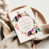 Bourgondische bloemen krans bruids douche uitnodig kaart