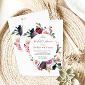 Bourgondische bloemen krans bruids douche uitnodig kaart