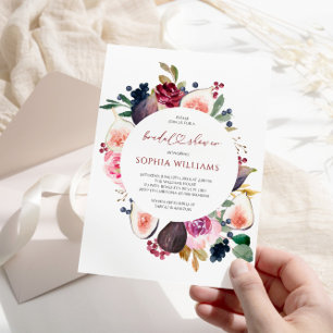 Bourgondische bloemen krans bruids douche uitnodig kaart