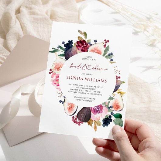 Bourgondische bloemen krans bruids douche uitnodig kaart