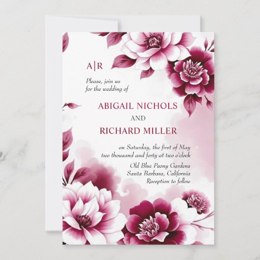 Bourgondische bloemen lijst en waterverf wassen br kaart (Voorkant)