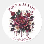 Bourgondische Bloemen, Loof en Parels Gepersonalis Ronde Sticker (Voorkant)