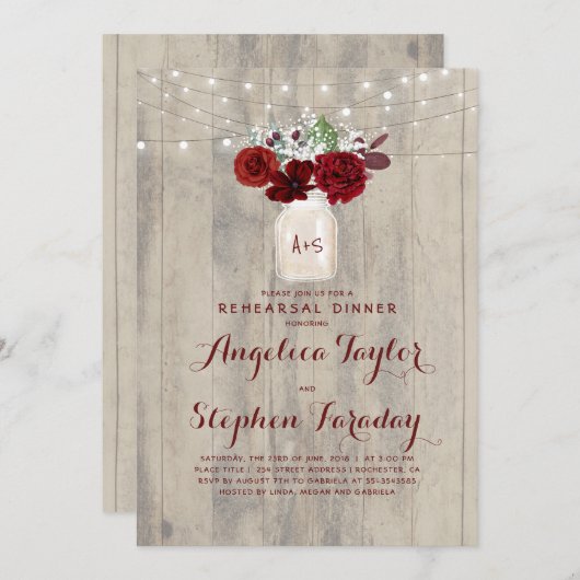 Bourgondische bloemen Mason Jar rustieke repetitie Kaart (Voorkant / Achterkant)