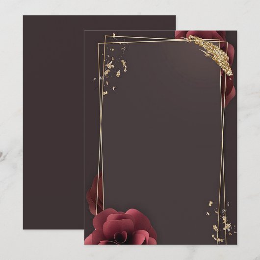 Bourgondische bloemen met gouden frame kaart (Voorkant / Achterkant)