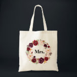 Bourgondische bloemen MRS bruid Tote Bag<br><div class="desc">Bloemontwerp en tekst</div>