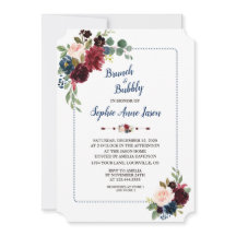 Bourgondische bloemen Navy blauwe kader Bruidsdouc