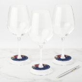 Bourgondische bloemen navyblauw bruiloft wijnglaslabel (Set)