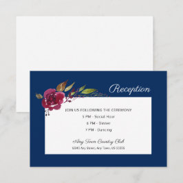 Bourgondische bloemen navyblauwe huwelijksreceptie kaart
