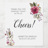 Bourgondische bloemen proost dank u bruiloft wijn etiket (Enkel label)