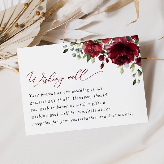 Bourgondische bloemen, rode bloemen, boho, goed we informatiekaartje