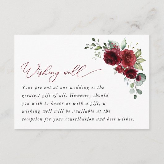 Bourgondische bloemen, rode bloemen, boho, goed we informatiekaartje (Voorkant)