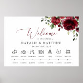 Bourgondische bloemen, rode bloemen, bruiloft tijd poster (Voorkant)