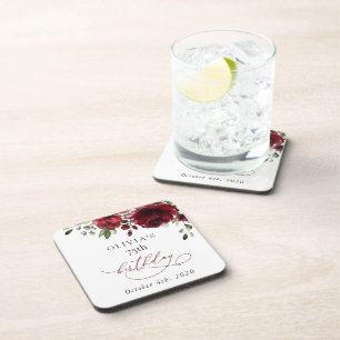 Bourgondische Bloemen, Rode Bloemen, Groene Plante Bier Onderzetter