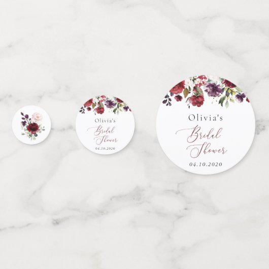 Bourgondische Bloemen, Roze Bloemen, Boho Bruids B Confetti (Voorkanten)