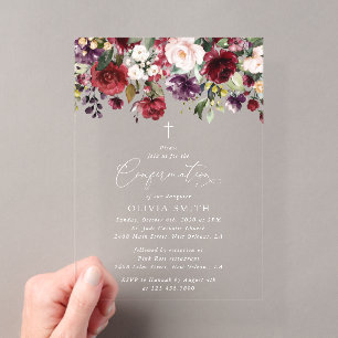 Bourgondische Bloemen, Roze Bloemen, Boho, Communi Acryl Uitnodigingen