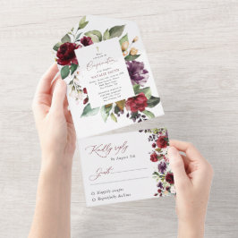 Bourgondische Bloemen, Roze Bloemen, Boho, Communi All In One Uitnodiging