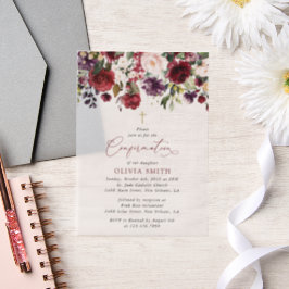 Bourgondische Bloemen, Roze Bloemen, Boho, Communi Vellum Uitnodigingen
