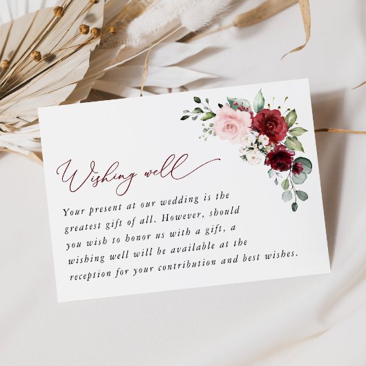 Bourgondische bloemen, roze bloemen, boho, goed we informatiekaartje