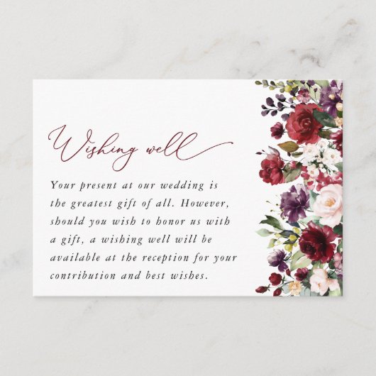 Bourgondische bloemen, roze bloemen, boho, goed we informatiekaartje (Voorkant)