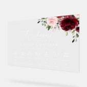 Bourgondische bloemen, roze bloemen, bruiloft tijd acryl bord (Hoek)