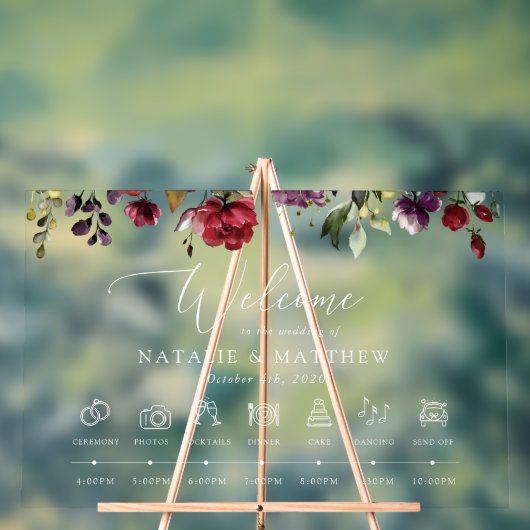 Bourgondische bloemen, roze bloemen, bruiloft tijd acryl bord (Neutraal)