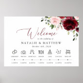 Bourgondische bloemen, roze bloemen, bruiloft tijd poster (Voorkant)