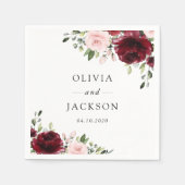 Bourgondische Bloemen, Roze Bloemen, Groene Plante Servet (Voorkant)