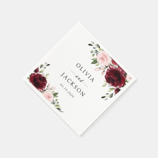 Bourgondische Bloemen, Roze Bloemen, Groene Plante Servet (Hoek)