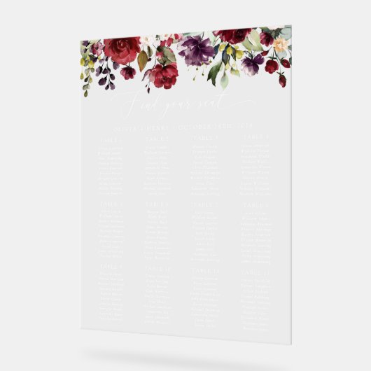 Bourgondische bloemen, Roze bloemen, Zitkaarten Acryl Bord (Hoek)