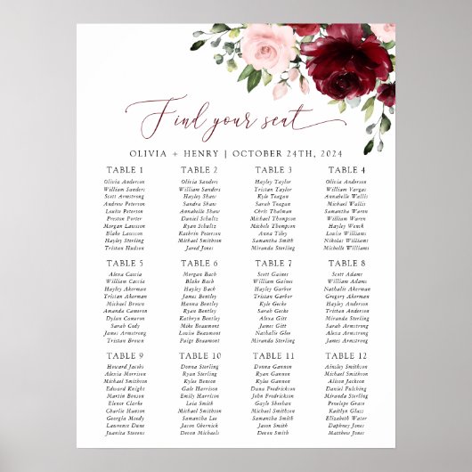 Bourgondische bloemen, Roze bloemen, Zitkaarten Poster (Voorkant)