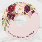 Bourgondische bloemen roze bruiloft brunch wijnglaslabel (Voorkant)