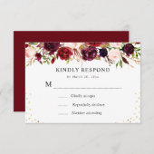 Bourgondische bloemen RSVP kaart (Voorkant / Achterkant)