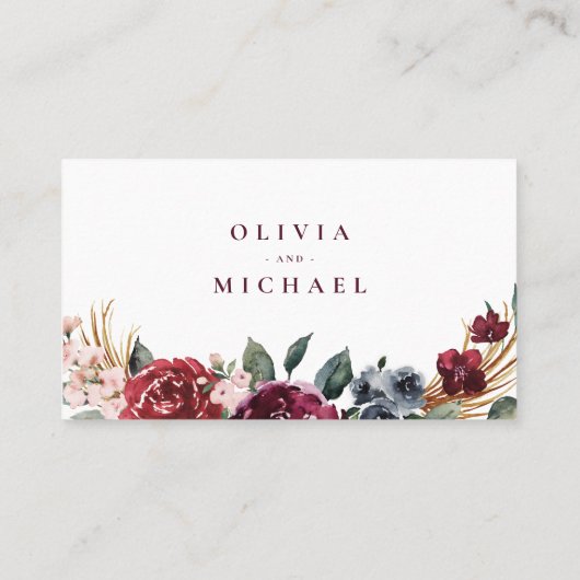 Bourgondische bloemen rustieke bruiloft website In Plaatskaartje (Achterkant)