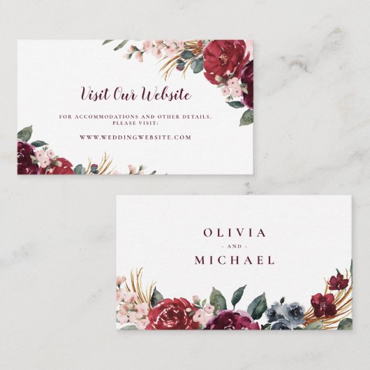 Bourgondische bloemen rustieke bruiloft website In Plaatskaartje (Voorkant / Achterkant)