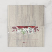 Bourgondische bloemen rustieke houten bruiloft plaatskaartje (Buitenkant ongevouwen)