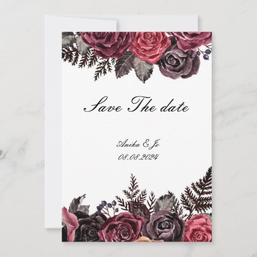 Bourgondische bloemen save the date bruiloft (Voorkant)