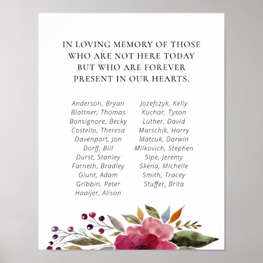 Bourgondische Bloemen School Reünie Herdenking Poster (Voorkant)