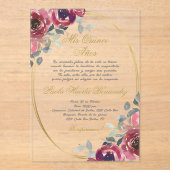 Bourgondische bloemen Spaanse Quinceanera Acryl Uitnodigingen (Voorkant)