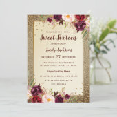Bourgondische bloemen Sparkle Goud Sweet Sixteen U Kaart (Staand voorkant)